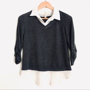 PerSeption Petites Charcoal Gray V-Neck Sweater